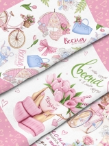 Вафельное полотно Весна Сет, ширина 1,5м